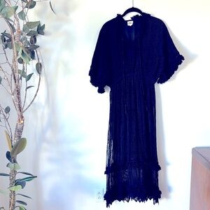Place Nationale Black Maxi Dress Size 2 Elastic Waist V-Neckline Pullover